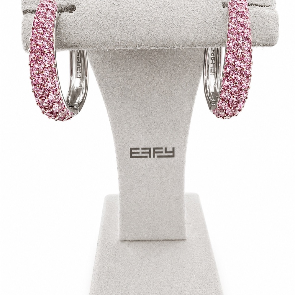 Effy Pink Pavé Hoop Earrings with Silver Accents 925 Sterling silver